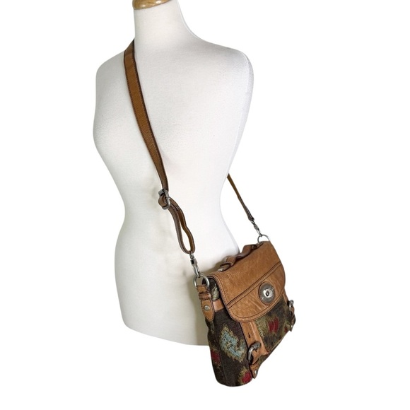 Fossil Boho Tapestry Maddox Distressed Crossbody Bag Satchel Briefcase Saddlebag - Picture 13 of 16